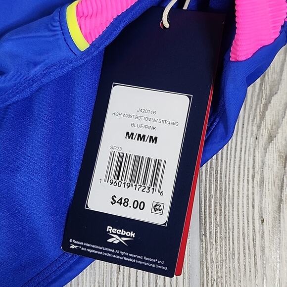 Reebok High Waist Swimsuit Bottom Pink Blue Womens Size Medium NWT - Picture 2 of 8